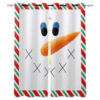 Christmas Snowman Stripe Border Blackout Curtains for Children Kids Home Decor Bedroom Living Room High Shading Window Curtains W135 x H60cm white