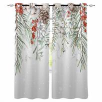 Christmas Pine Leaves Berries Hazelnuts Snowflakes Blackout Curtains For Living Room Bedroom Window Treatment Blinds Drapes W135 x H60cm gray