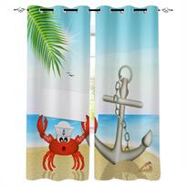 Beach Crab Anchor Blackout Curtains For Bedroom Blinds Drapes Window Curtains For Living Room High Shading W135 x H60cm