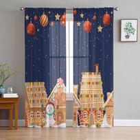 Christmas Candy, Winter Gingerbread Curtains For Living Room Bedroom Home Decoration Window Voile Tulle Curtain Drapes W135 x H114cm