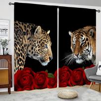 Red Flower Wild Tiger Leopard Window Curtains Blinds For Living Room Kid's Bedroom Bathroom Kicthen Office Door Home Decor2Pcs W65X60H(cm)X2Pcs&Hook