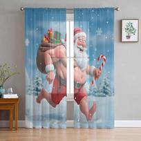 Santa Claus Running Naked On Christmas Day Curtains For Living Room Bedroom Home Decoration Window Voile Tulle Curtain Drapes W135 x H114cm gray