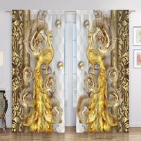 2 vnt. Elegantiškos auksinio gėlių rašto užuolaidos namų dekorui, langų apdaila miegamajam, biurui, virtuvei, svetainei ir darbo kambariui W50H60(CM)x2PCS&Hook