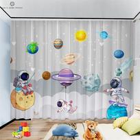 Animacinės kosmoso astronauto užuolaidos vaikams, paprastos mados užuolaidos berniuko kambario dekoravimui, namų dekoravimas, 100% poliesteris W50xH130(CM)x2PCS&Rod pocket