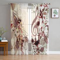 Muzikinės natos Oktava Gražus vaizdas Tiulis Langų užuolaidos Svetainė Organza Skaidri Voile Užuolaida Miegamasis Virtuvė Namų dekoras W135 x H115cm x1&Grommet Top red