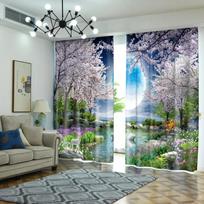 2 Pieces Moon Curtains for Living Room Cherry Tree Window Curtain Set for Bedroom Decoration Aesthetic Boho Home Backdrop Decor W60H60(CM)x2pcs&HOOK