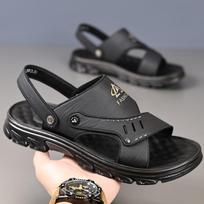 Fashion Men's Summer sandals outdoor 2024 New Men's Sandals Men Leather Beach Shoes Casual Men Shoes Fashion Slippers Sandals Mens Shoes 6.5 juoda