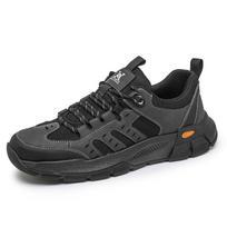 Fashion Genuine Leather Sports Sneakers Man Outdoor Camping Hiking Shoes Men Travel Casual Shoes Lace-up Walking Climbing Men's Footwear 38 juoda