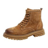 Fashion Men's Classic Retro Leather Outdoor Leisure and Entertainment Sports Thick Soles Anti Slip Wear-resistant and Motorcycle Boots 38 geltona