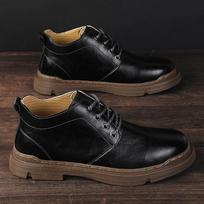 Fashion Men ankle Boots Winter High Top Leather Shoes Fashion Cotton Shoes Fashion snow Boots plush Casual Outdoor Shoes Male Sneakers 6.5 juoda