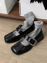 Fashion Shoes Female 2024 Women's High Heels Fashion Crystal Buckle Strap Office and Career Hot Sale Square Toe Heels Women 35 juoda