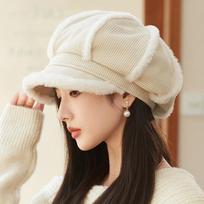 Winter Warm Corduroy Octagonal Hat Beret Painter Hat Newspaper Cap Women Retro Solid Color Corduroy Velvet Newsboy Cap