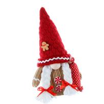 Kalėdiniai meduolių žmogeliukai, gnomai, ornamentas, Santa, skandinaviški elfai, pliušinės lėlės šventiniam stalo ir lentynos dekoravimui B red