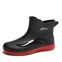 Madingi guminiai vyriški lietaus batai Madingi įsispiriami vidutinio blauzdos ilgio guminiai batai vyrams Neslystantys žvejybos batai Darbiniai batai Platforminiai lauko vyriški batai 41 black
