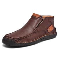 Men's Shoes Outdoor Casual Shoes One-pedal Flat-soled Handmade Leather Shoes Spring High-top Large-size Loafers 46