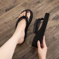 Fashion Wedge Heel Soft Woman Slippers Flip Flops Shoes For Women 2024 Sandals Summer Outside Slides On Beach Shoe With Chic Elegant B 42 beige