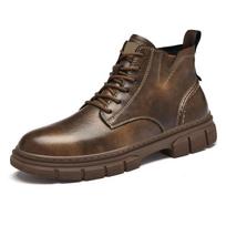 Madingi Klasikiniai Vakarų Kaubojiški Batai Vyriški Šilti Pūkiniai Vyriški Platforminiai Suvarstomi Kulniuko Combat Batai Odiniai Komfortiški Minkšti Neslystantys Dėvimi Batai 38 ruda