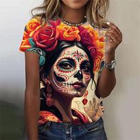 3D Spausdinti Seksualūs Merginų Marškinėliai Moterims Siaubo Nesąmoningas Kaukolės Raštas T-shirt Vasaros Laisvalaikio Apvalia Kaklo Viršutiniai Marškinėliai Trumpomis Rankovėmis Laisvi Marškinėliai 5XL