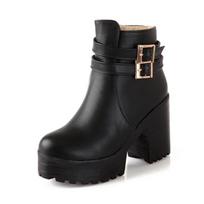 Madingi dideli dydžiai 34-43 Sagtis Kvadratiniai Aukštakulniai Moteriški Batai Moters Mada Storas Platforminis Juodi Žieminiai Ankle Boots 856yu 3 juoda