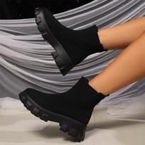 Madingi platforminiai moteriški ankle boots rudeniui, dizainerių mada, nauji vaikščiojimo batai moterims 2024 m. tendencija, sniego batai, jaukūs, suknelė, moteris, batai 36 juoda