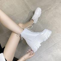 Fashion 2024 New High Rise Short Boots with Thick Sole British Style Spring and Autumn Versatile Single Boot 34 balta