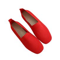 Fashion 2024 New Women Flat Shoes Spring Summer Breathable Knit Casual Boat Shoes Girl Comfortable Slip-on Loafers Big Size 35-42 35 raudona