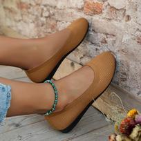 Fashion Plus Size Women's Solid Color Flat Shoes Fashion Breathable Barefoot Shoes Women Comfortable Slip on Shallow Mouth Casual Shoes 35 šviesiai ruda spalva