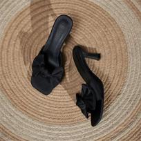 Fashion Fashion Bow Heeled Slippers Summer Woman 2024 Elegant Slide Shoes for Women Footwear Square Toe Outside Wear Flip Flops Laides 34 juoda