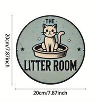 Round Cat-Themed Aluminum Metal Sign  The Litter Room  - Handcrafted Foil Engraved Wall Art for Home, Dorm, Bar, Cafe, Pool, juoda