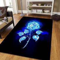 Blue Rose Floral Print Area Rugs Washable Carpets for Bedroom Kitchen Living Room Non Slip Floor Mats for Home Playroom Decor 40X60cm-16x24in blue