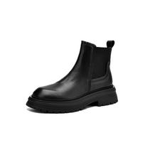 Krazing Pot Cow Skin Winter Round Toe Chunky Heels Fashion Motorcycle Boots Women Slip on Platform Ankle Boots 34 juoda