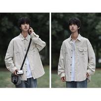 Spring New Hong Kong Style Trendy Retro Casual Long-Sleeved Shirt Men's Loose All-Matching Fashion Brand Japanese Style Shirt Men's and Women's M abrikosas