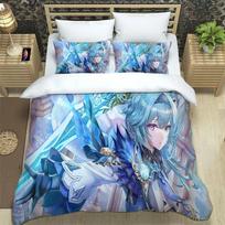 Anime Genshin Impact patalynės komplektas berniukams mergaitėms viengulis karališko dydžio antklodės užvalkalas pagalvės užvalkalas lova vaikams suaugusiems mada namų tekstilė naujas 70x133cm 2pcs white
