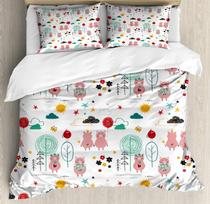 Nursery Duvet Cover Set Cartoon Styled Cats Bats And Skulls Japanese Inspired Kawaii Design Queen Size Twin Bedding Set For Kids EU single(135x200cm) white