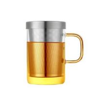 500 ml stiklinis puodelis arbatai, borosilikatinio stiklo arbatos puodelis su sieteliu ir dangteliu, gėrimų indai, puodelis namams ir biurui, skirtas arbatai ruošti, stiklinė vandeniui 500ml gray