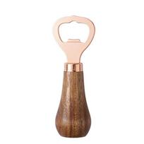 Personal Logo Stainless Steel Beer Bottle Opener with Wood Handle, Kitchen Tools, Anniversary Wedding Gift rožinio aukso spalvos