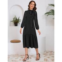 Women's Fashion Professional Dress Senior Sense Stand Collar Pinstripe Dress XXL balta