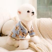 Winter Dog Clothes Chihuahua Soft Puppy Kitten High Striped Cardigan Warm Knitted Sweater Coat Fashion Clothing for Pet Dogs Cat XS beige
