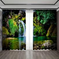 Landscape Waterfall Forest Nature Senery Window Curtains Blinds For Kids Bedroom Living Room Bathroom Kicthen Door Home Decor W50 X H130(CM)X2&Hook