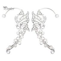 1 Pair Women Prom Ear Cuffs Non-pierced Ear Clips Butterfly Wings Rhinestone Earrings Anti-slip Lightweight Bride Earrings for Wedding Party Cocktail sidabras