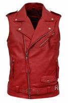 New 100% Real Leather Red Waistcoat Button Western Vest Coat Jacket Lambskin Men S raudona