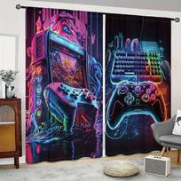 2-Panel Gamepad Printed Window Curtains for Living Room Vibrant Room Decor With Rod Pocket Top Design Study, Kitchen, Bedroom 2x50W130H(CM)40x51in&Hook