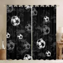 2 Panel Black Line Sports Curtain Skateboard Basketball Baseball Football Curtain Boys Bedroom Kitchen Window Grommet Top Drape 100W130H(CM)40x51in&Grommet Top black
