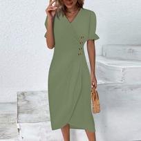 Paplūdimio suknelės moterims Pavasarį Vasarą Elegantiška apvyniojama V kaklo Boho suknelė Flowy Ruched Havajų Maxi suknelė L armijos žalia spalva
