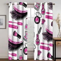 2pcs Pink Make-up Eyes Eyeflash Girl Curtains Blinds for Bedroom Office Kitchen Living Room Study Window Treatment Home Decor W50 X H130(CM)X2&Hook