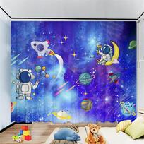 Cartoon Astronaut Space Travel Curtain, Astronaut Villain Cartoon Planet A Set Of Two, Home Bedroom Living Room Curtain. 50W60H(CM)X2PCS&Grommet Top