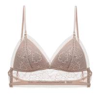 Sexy U-back Lingerie Women's Thin Bra Without Underwire Invisible Backless Lace Triangle Cup Bra Summer S gray