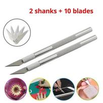 2 Handles 10 Blades Rubber Stamp Carving Knife Cell Phone Film Carving Knife Pen Knife Students with Handbook Art Knife sidabras