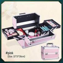 Multi-Layer Cosmetic, Tattoo & Nail Tool Portable Aluminum Box - Korean Fashion red raudona