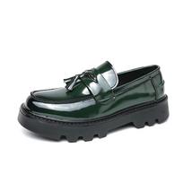 Ripe-young Men's Retro Leather Shoes Grace Thick Bottom Loafers Men Fashion Green Formal Business Luxury Slip-on Casual Shoes 38 žalia